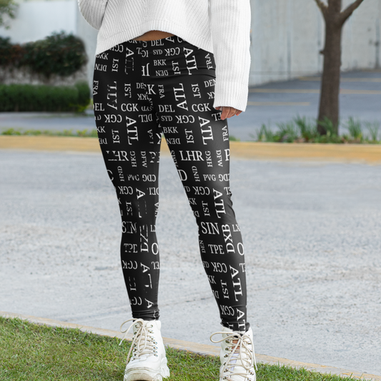 Airport Code Leggings for Travel Lovers (Black)