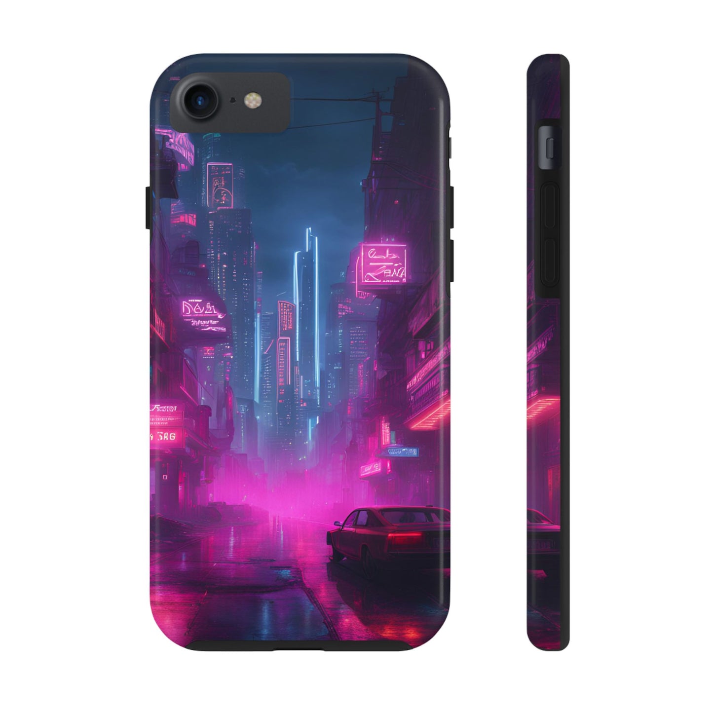 Cyberpunk Neon in a Dystopian Theme Phone Case with Lofi Aesthetic and Robotic Vaporwave Landscape