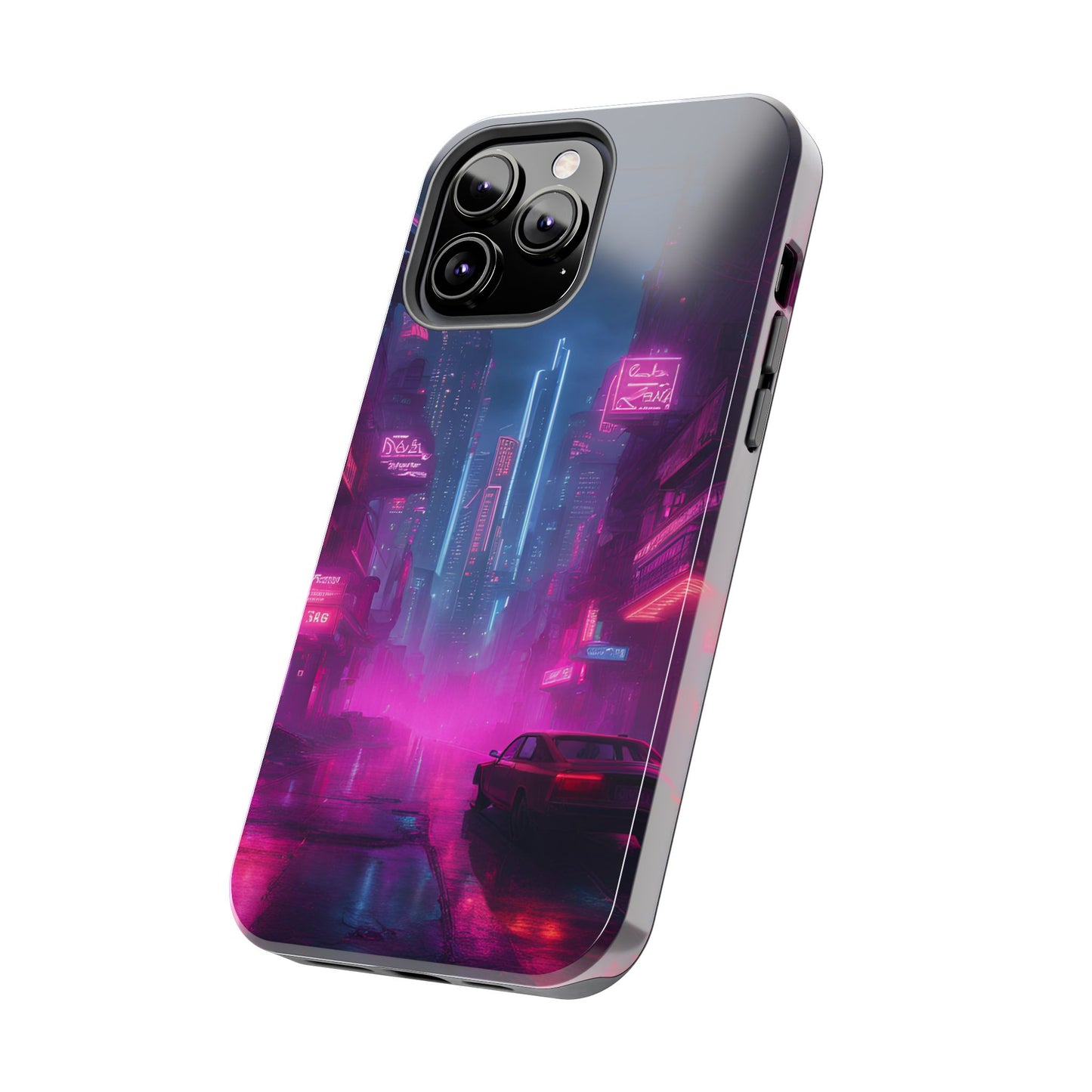 Cyberpunk Neon in a Dystopian Theme Phone Case with Lofi Aesthetic and Robotic Vaporwave Landscape