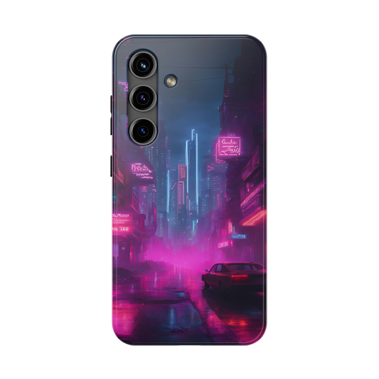 Cyberpunk Neon in a Dystopian Theme Phone Case with Lofi Aesthetic and Robotic Vaporwave Landscape