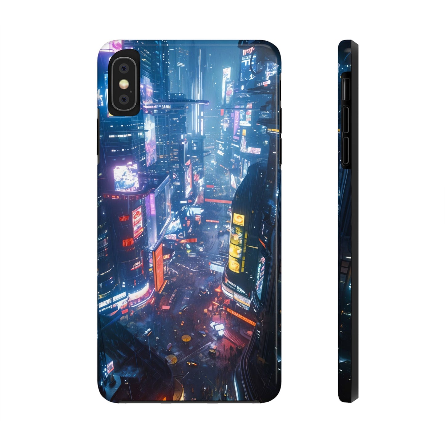 Cyberpunk Tall City, Dystopian Cyberpunk themed Phone Case with Lofi Aesthetic and Robotic Vaporwave Endless Landscape