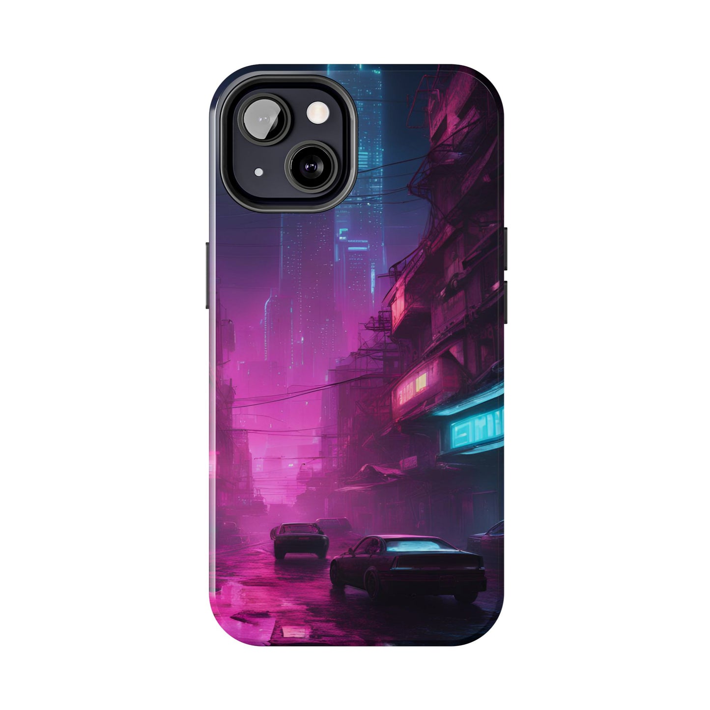 Cyberpunk Alley in Dystopian City Themed Phone Case with Lofi Aesthetic and Robotic Vaporwave Feel