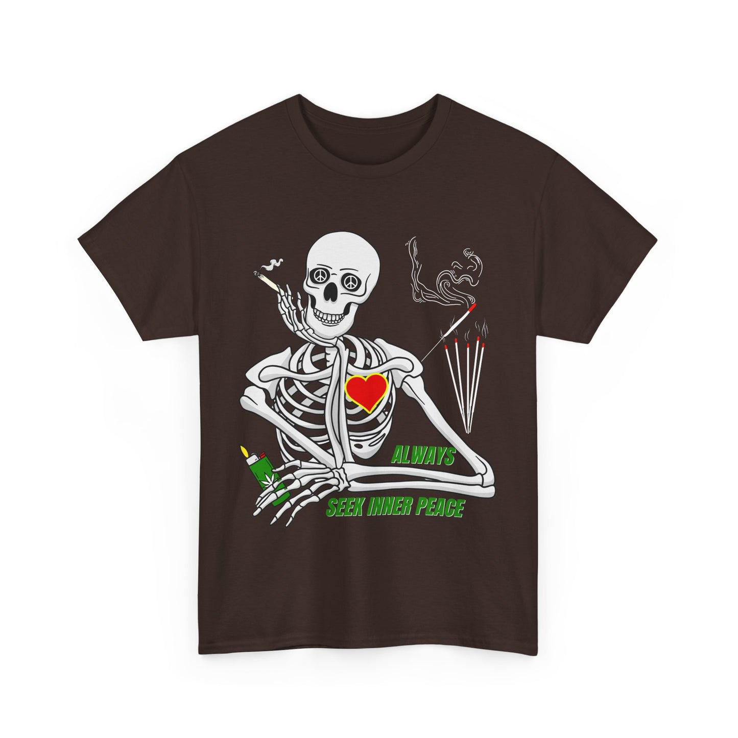 Seek Inner Peace, Weed-Smoking Halloween Skeleton Tee