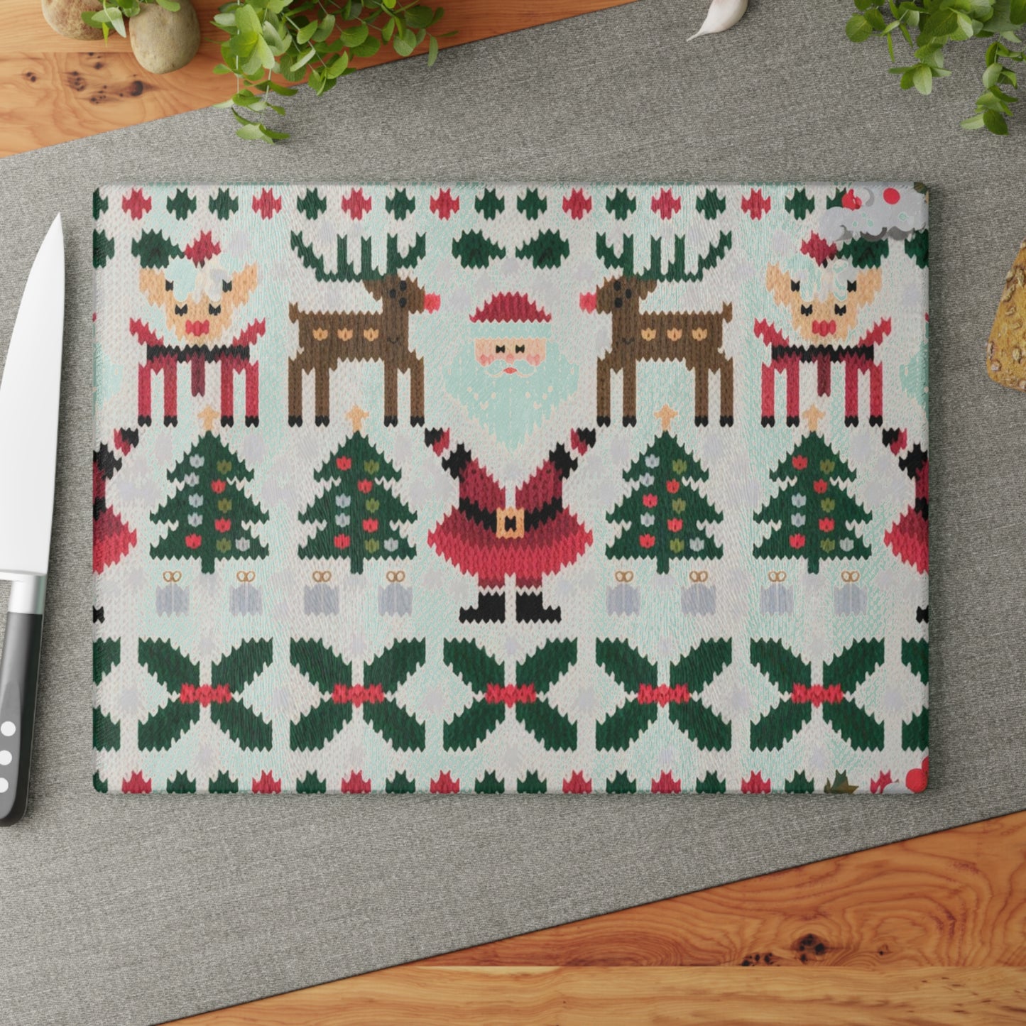 Glass Cutting Board with Ugly Christmas Sweater Knitted Pattern #2