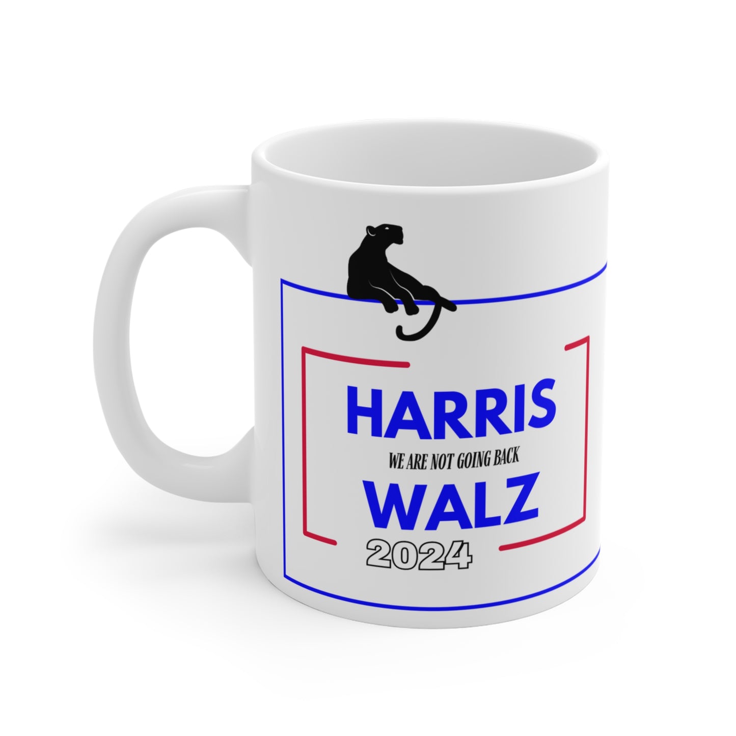 Coffee Mug - Kamala Harris and Tim Walz 2024 Presidential Election Campaign 11 oz with Big Cat Design