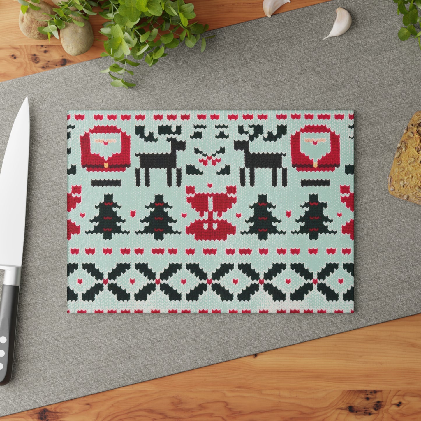 Glass Cutting Board with Ugly Christmas Sweater Knitted Pattern