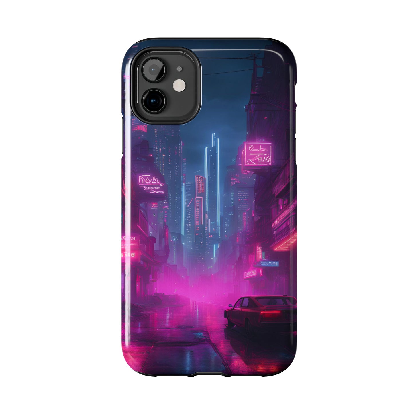 Cyberpunk Neon in a Dystopian Theme Phone Case with Lofi Aesthetic and Robotic Vaporwave Landscape