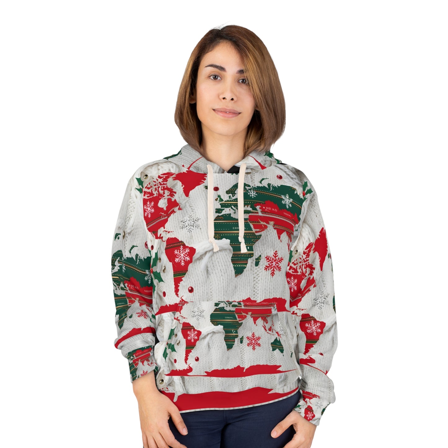 Pullover Hoodie Sweatshirt with Ugly Christmas Sweater Knitted Design