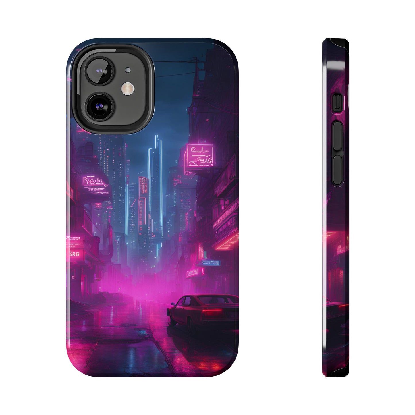 Cyberpunk Neon in a Dystopian Theme Phone Case with Lofi Aesthetic and Robotic Vaporwave Landscape