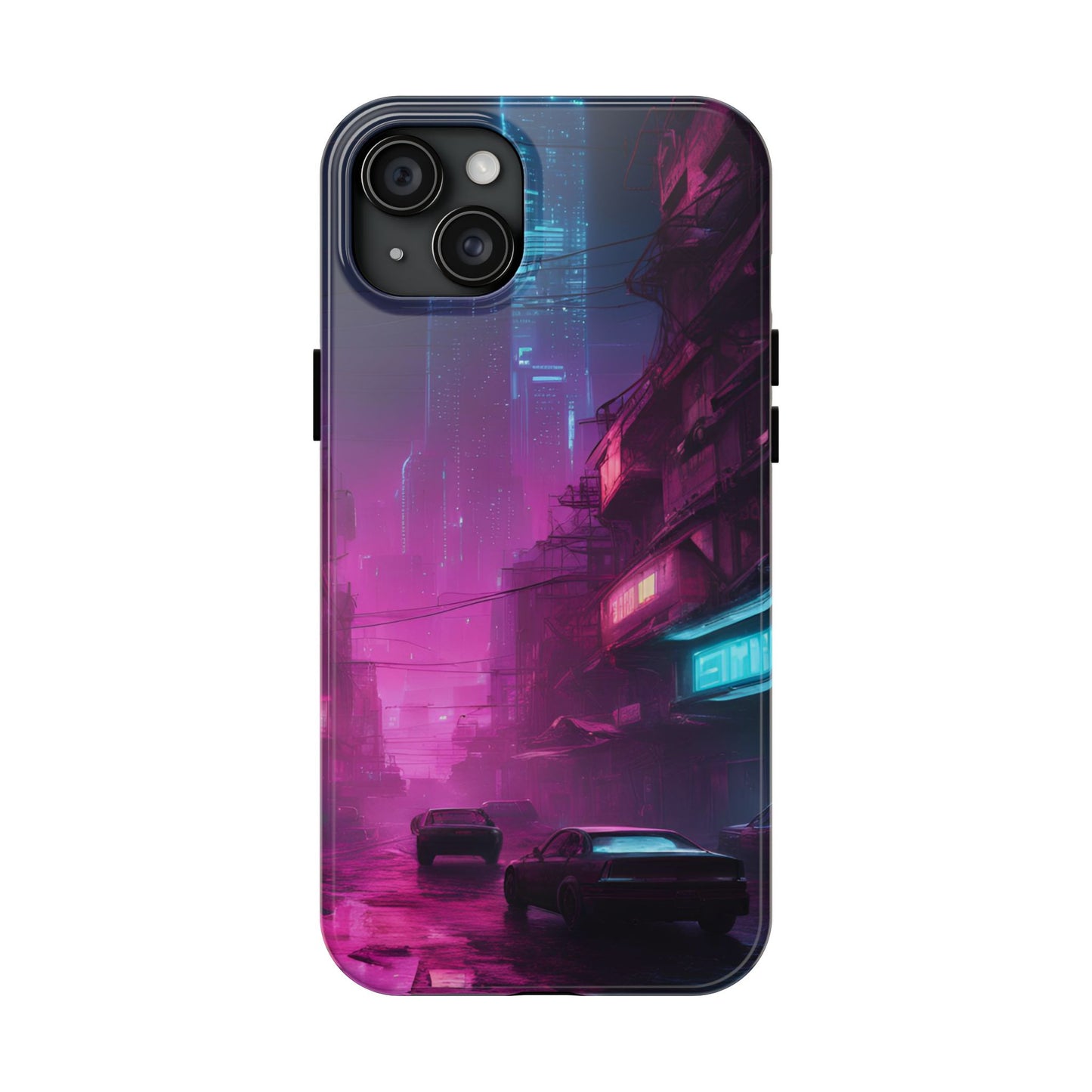 Cyberpunk Alley in Dystopian City Themed Phone Case with Lofi Aesthetic and Robotic Vaporwave Feel