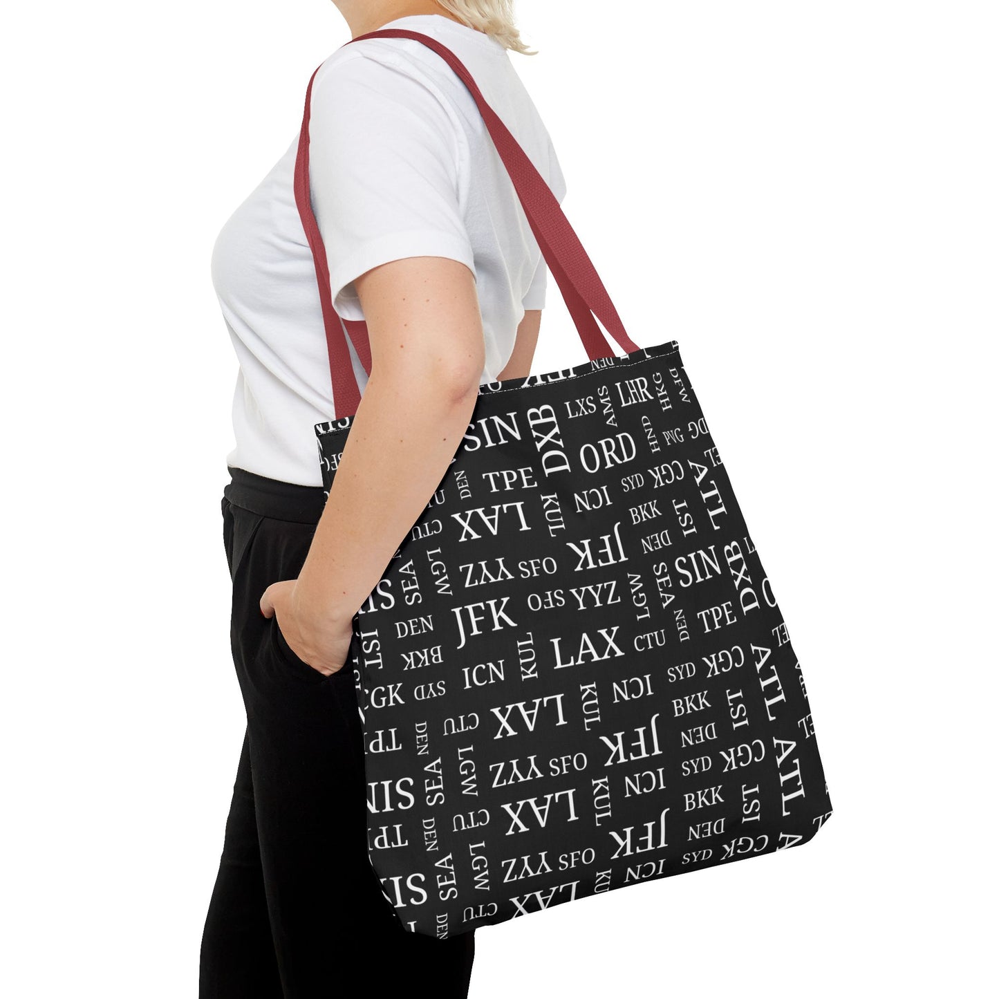 Black, Airport Code Designer Tote Bag Accessory for Travel Lovers