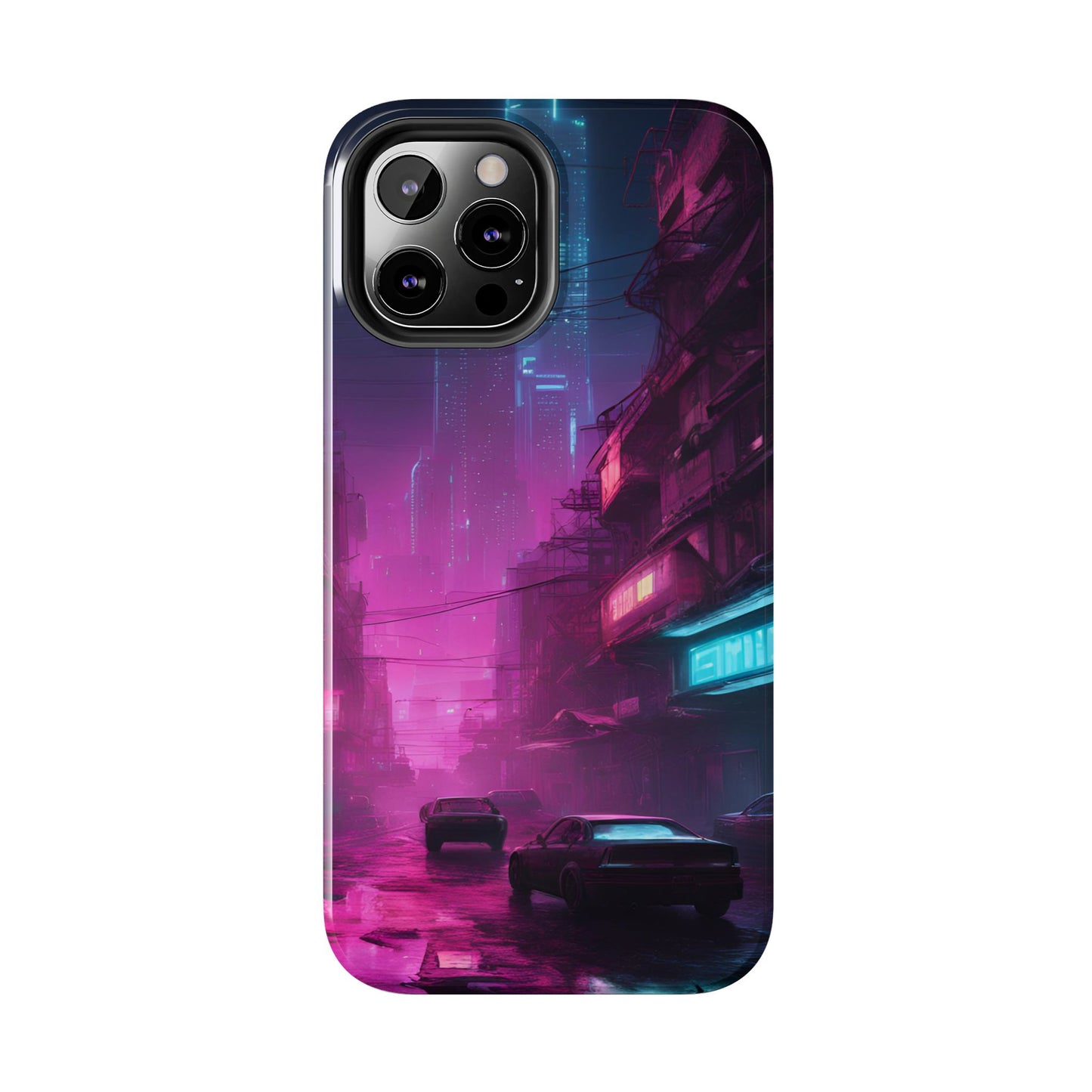 Cyberpunk Alley in Dystopian City Themed Phone Case with Lofi Aesthetic and Robotic Vaporwave Feel