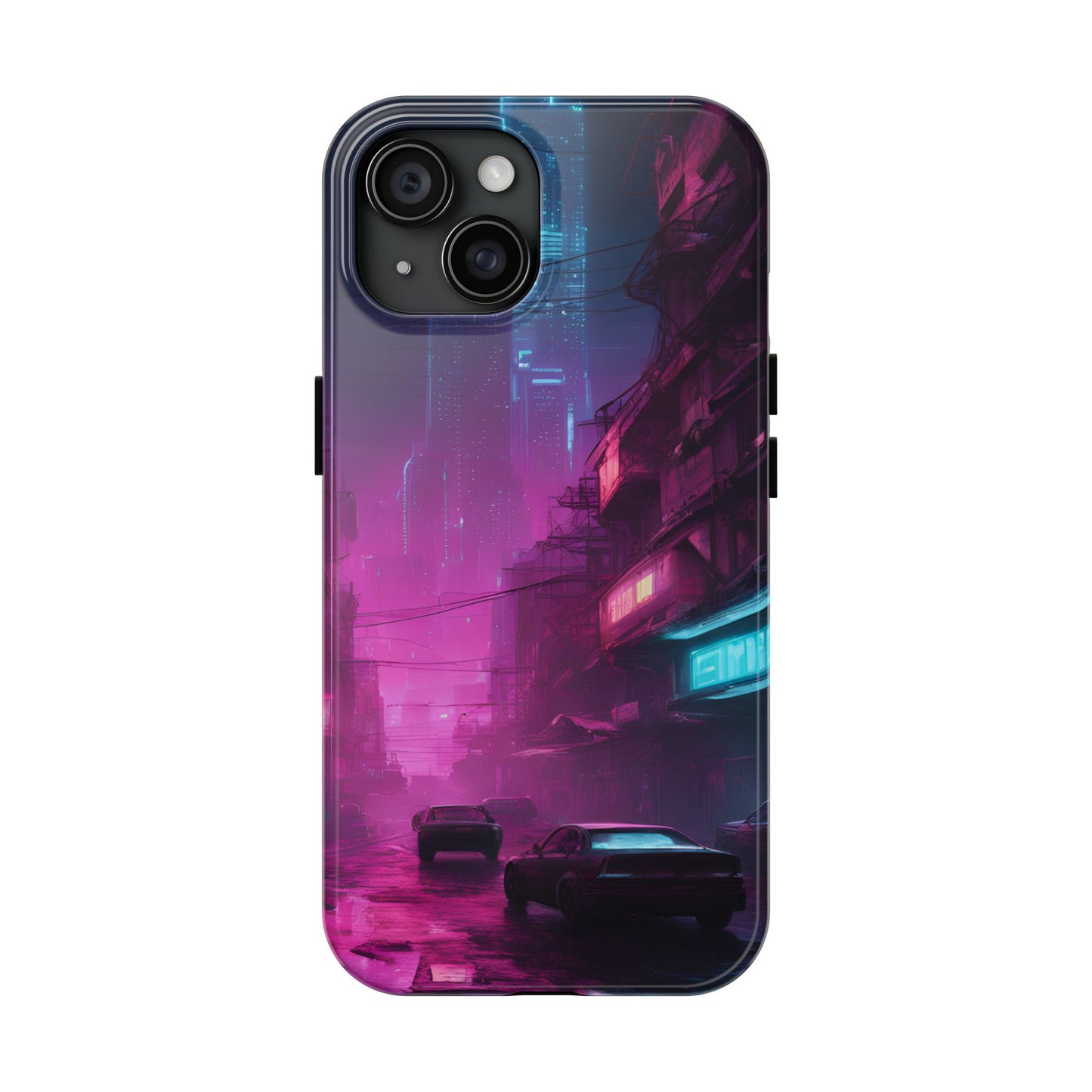 Cyberpunk Alley in Dystopian City Themed Phone Case with Lofi Aesthetic and Robotic Vaporwave Feel