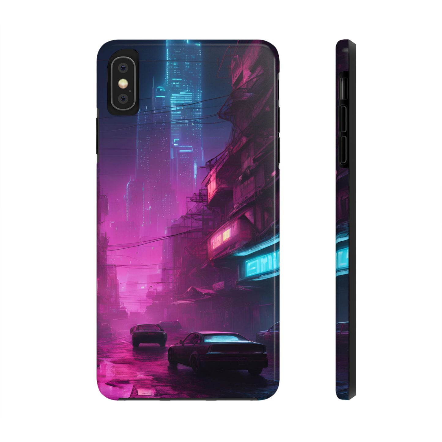 Cyberpunk Alley in Dystopian City Themed Phone Case with Lofi Aesthetic and Robotic Vaporwave Feel