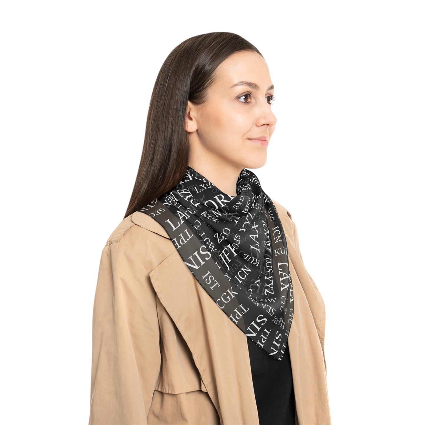 Poly Scarf Black with Best International Airports, IATA Codes,Travel Gift, Travel Accessories