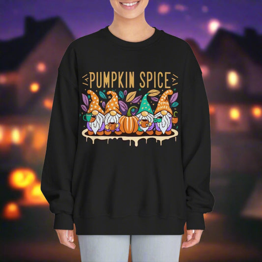 Halloween Gnomes Fall Sweatshirt, Gnomes Drinking Pumpkin Spice Coffee in Autumn, Halloween Costume Sweatshirt