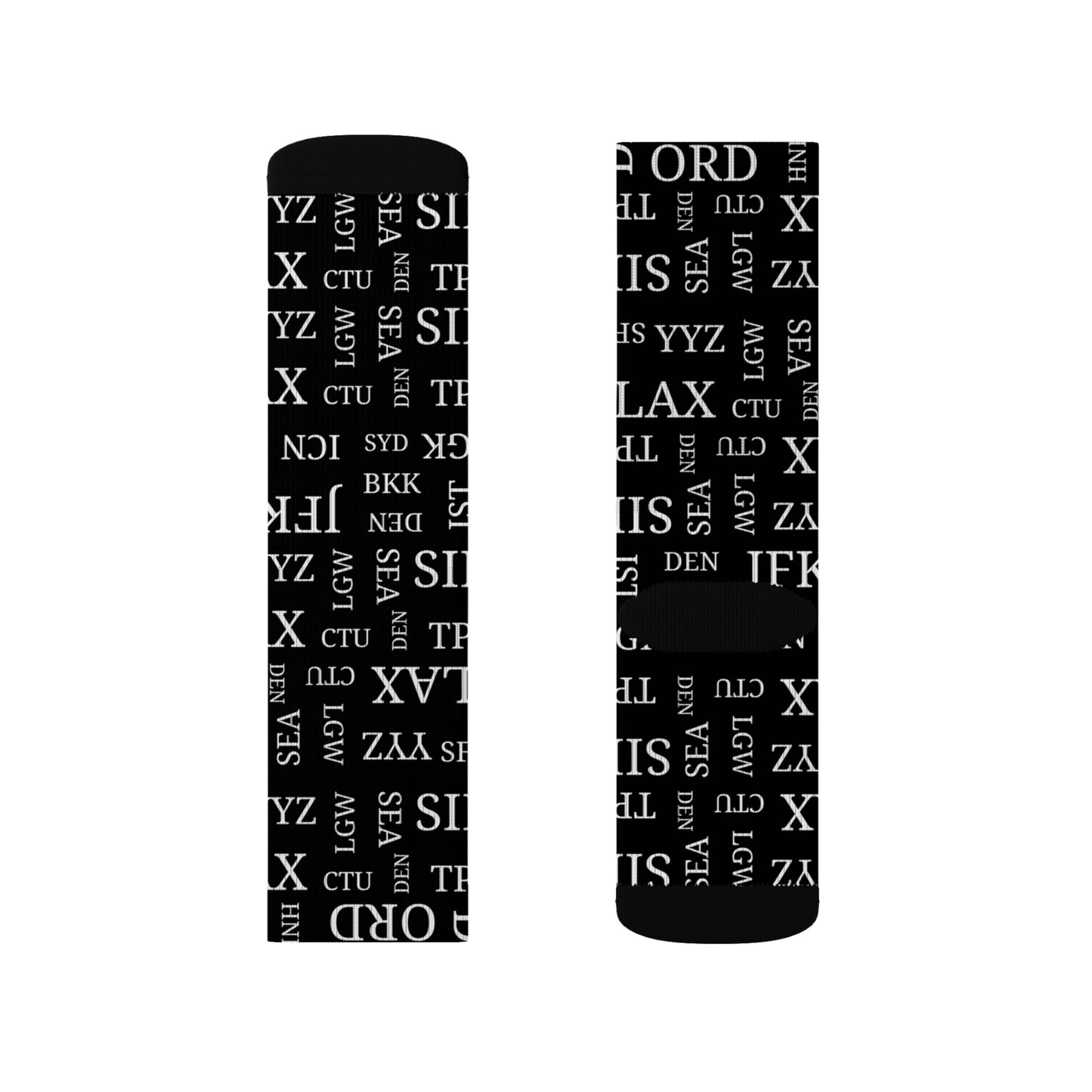 Conversation Starting Cushy Travel Socks With Airport Code Pattern