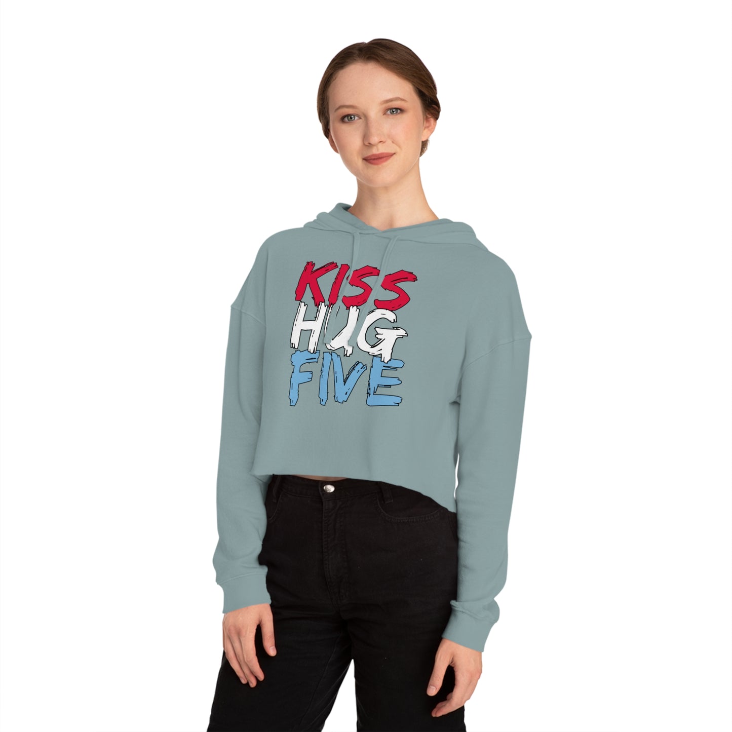 KissHugFive Premium Women’s Cropped Hooded Sweatshirt with Front and Back Printing