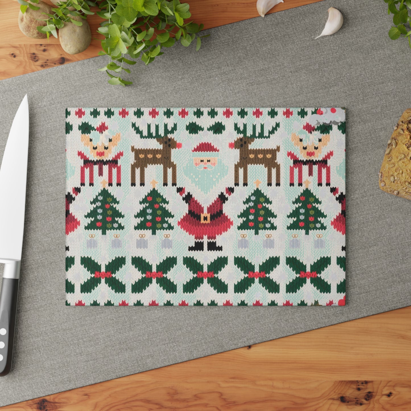 Glass Cutting Board with Ugly Christmas Sweater Knitted Pattern #2