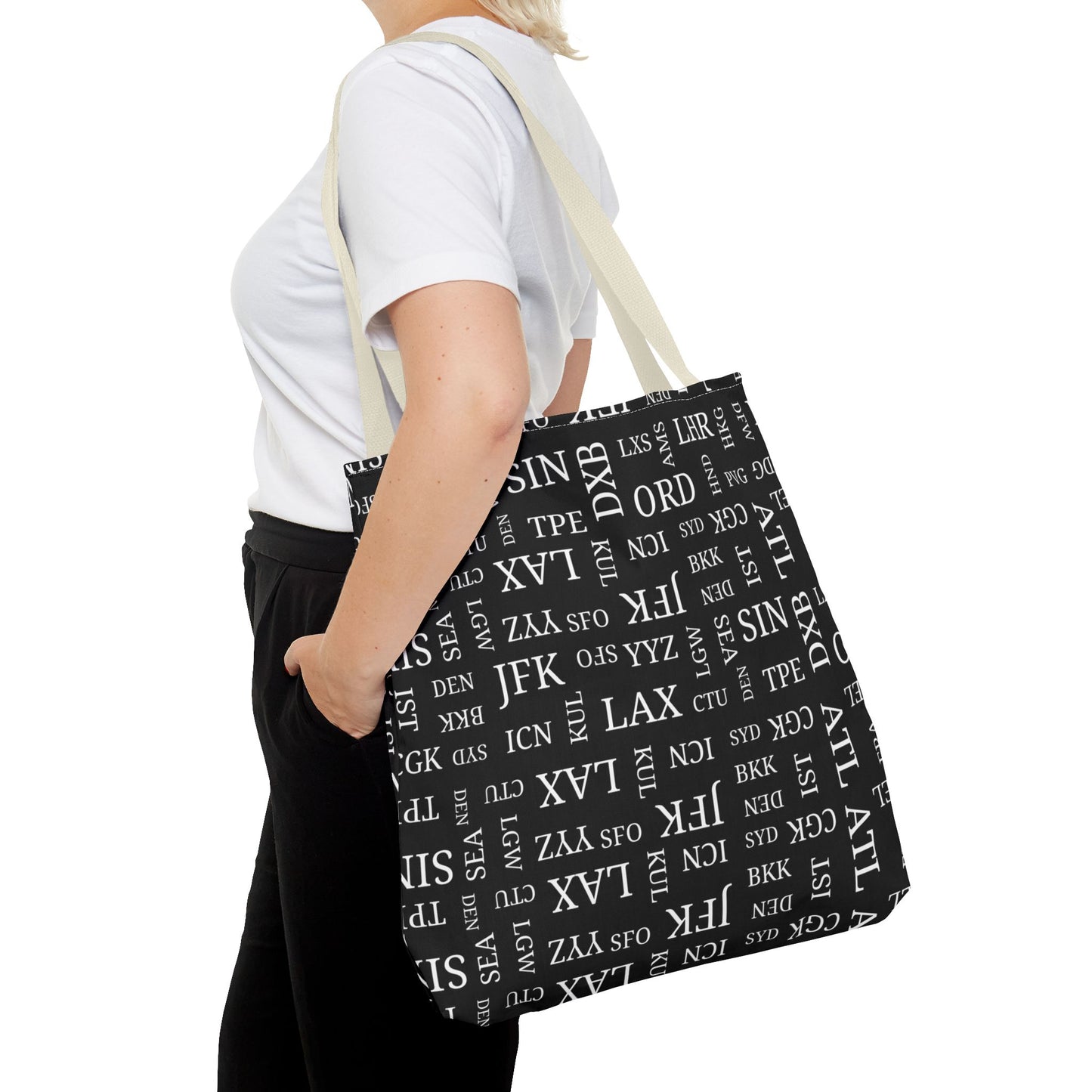 Black, Airport Code Designer Tote Bag Accessory for Travel Lovers