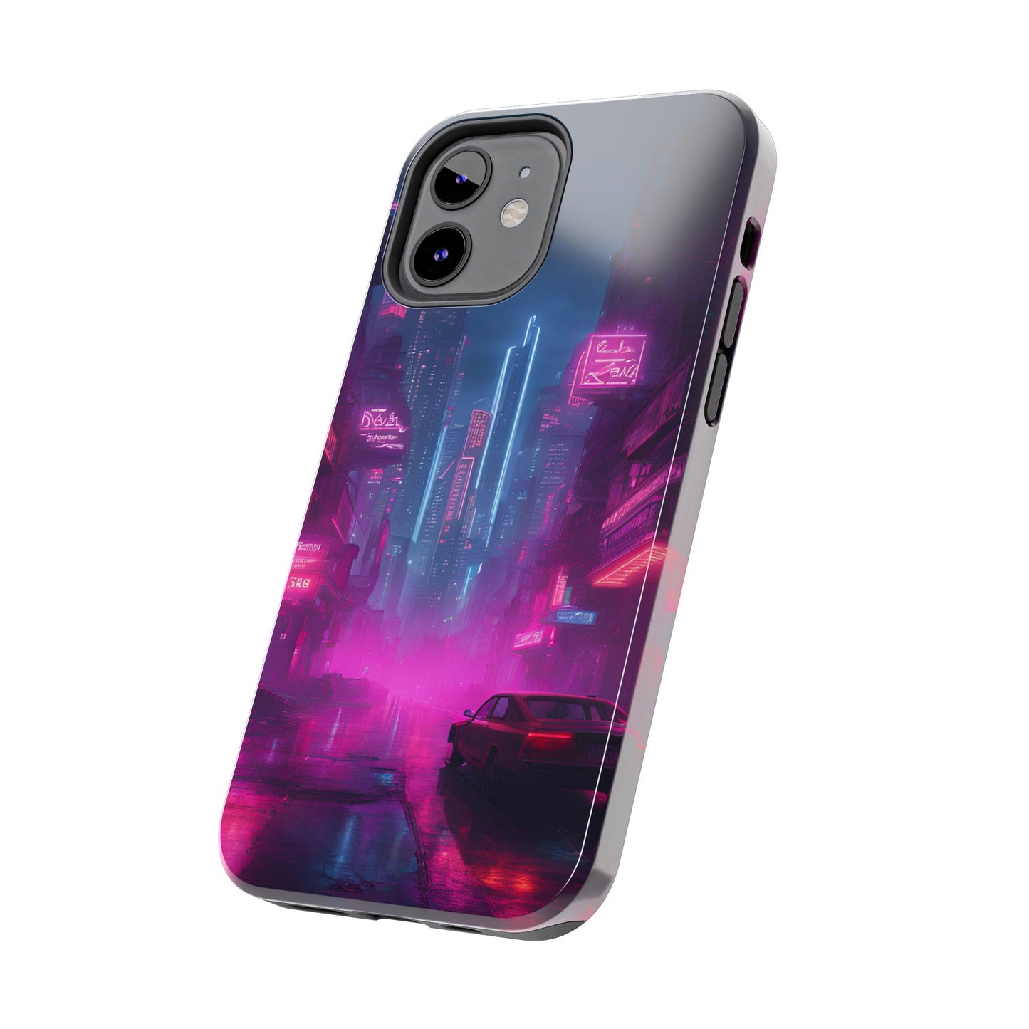 Cyberpunk Neon in a Dystopian Theme Phone Case with Lofi Aesthetic and Robotic Vaporwave Landscape