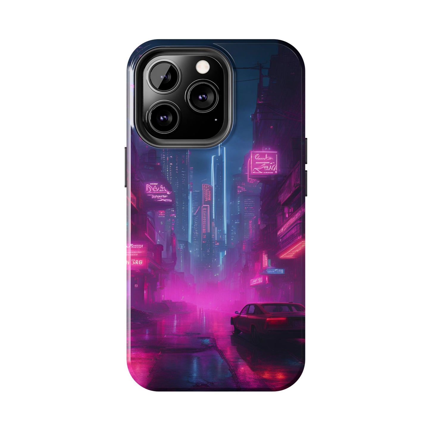 Cyberpunk Neon in a Dystopian Theme Phone Case with Lofi Aesthetic and Robotic Vaporwave Landscape