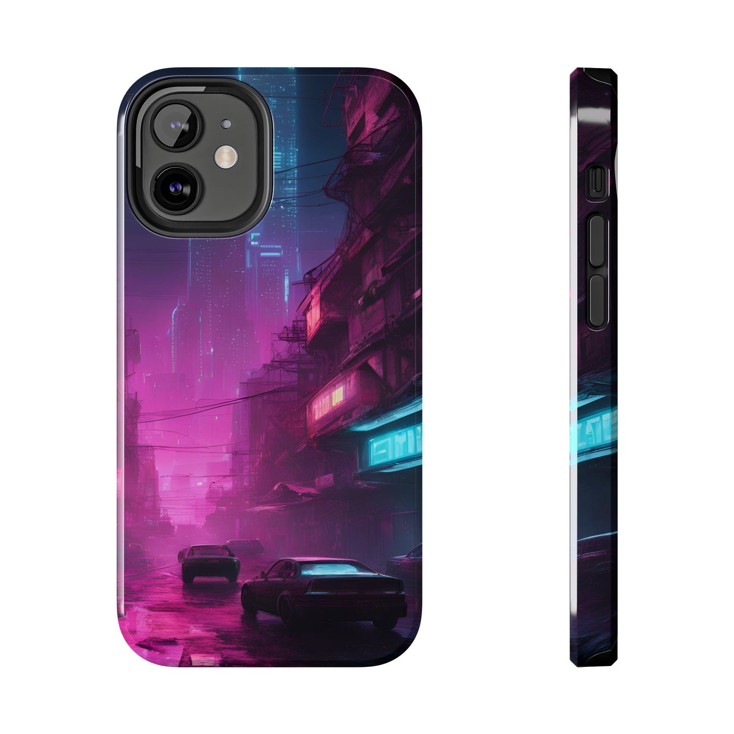 Cyberpunk Alley in Dystopian City Themed Phone Case with Lofi Aesthetic and Robotic Vaporwave Feel