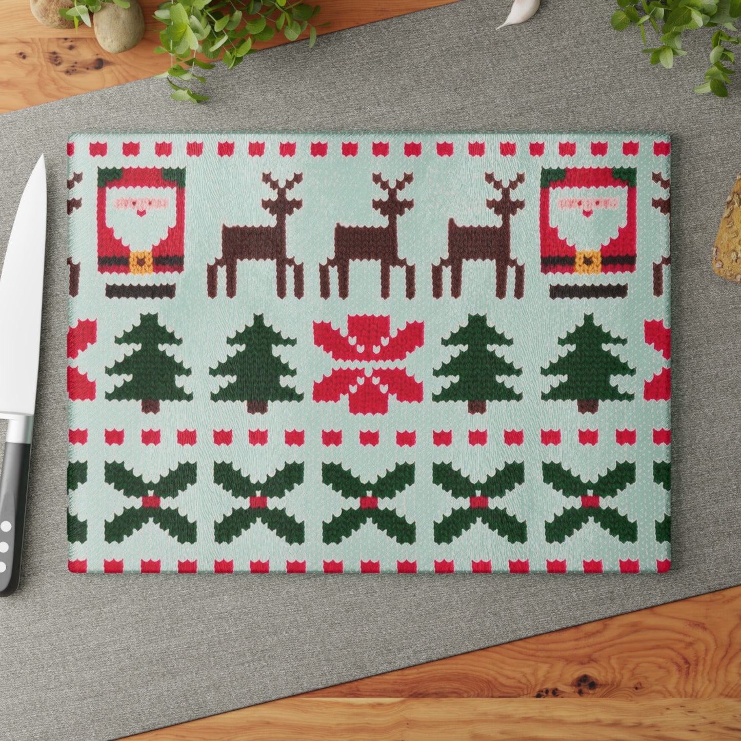 Glass Cutting Board with Ugly Christmas Sweater Knit Pattern #3