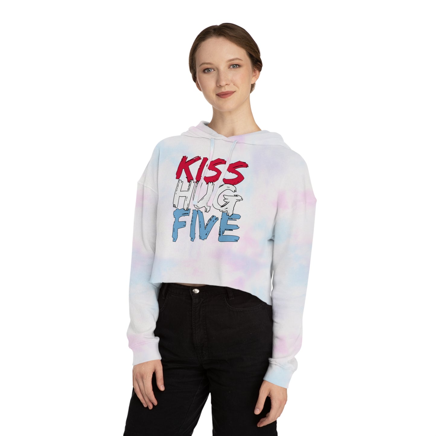 KissHugFive Premium Women’s Cropped Hooded Sweatshirt with Front and Back Printing