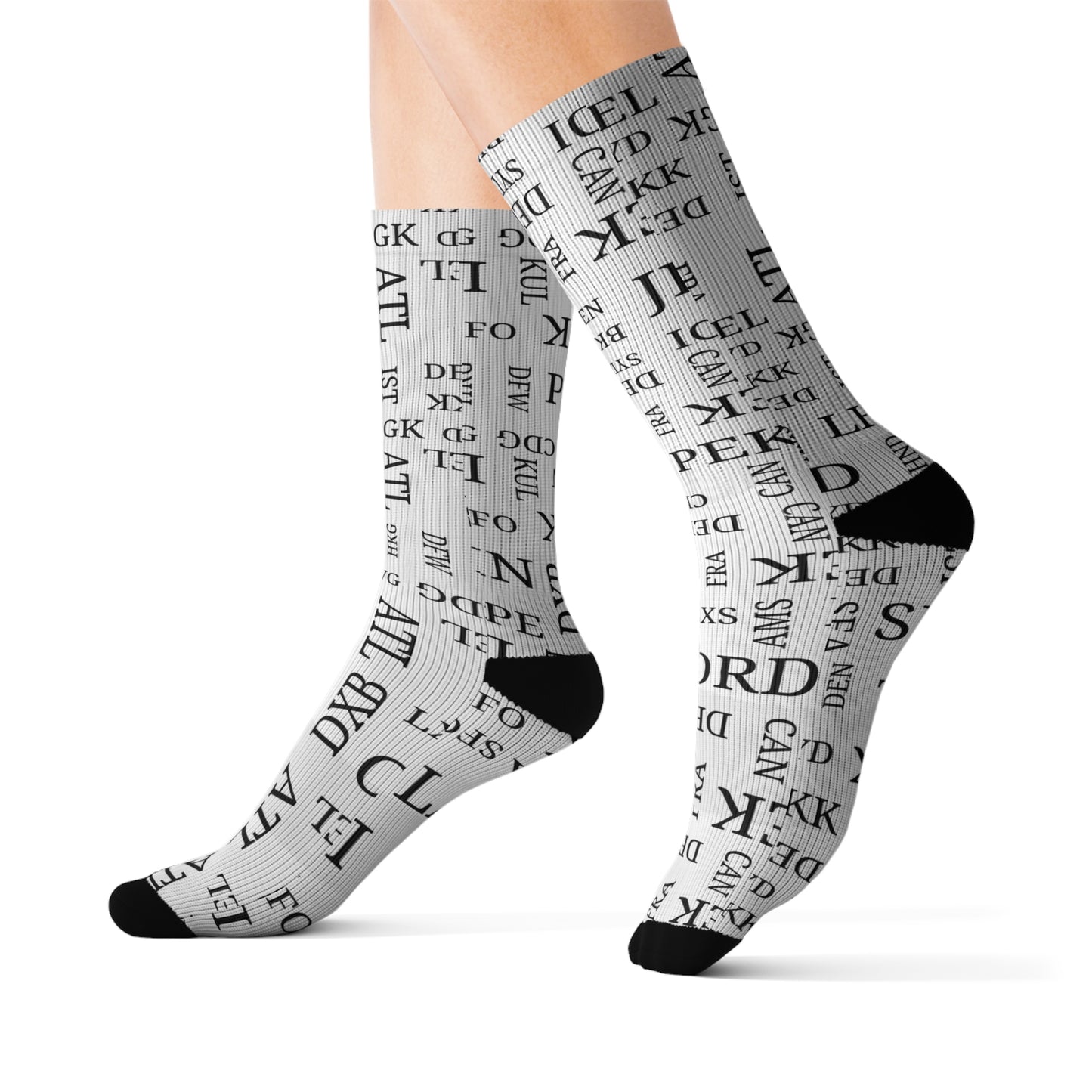 Conversation Starting Cushy Travel Socks With Airport Code Pattern