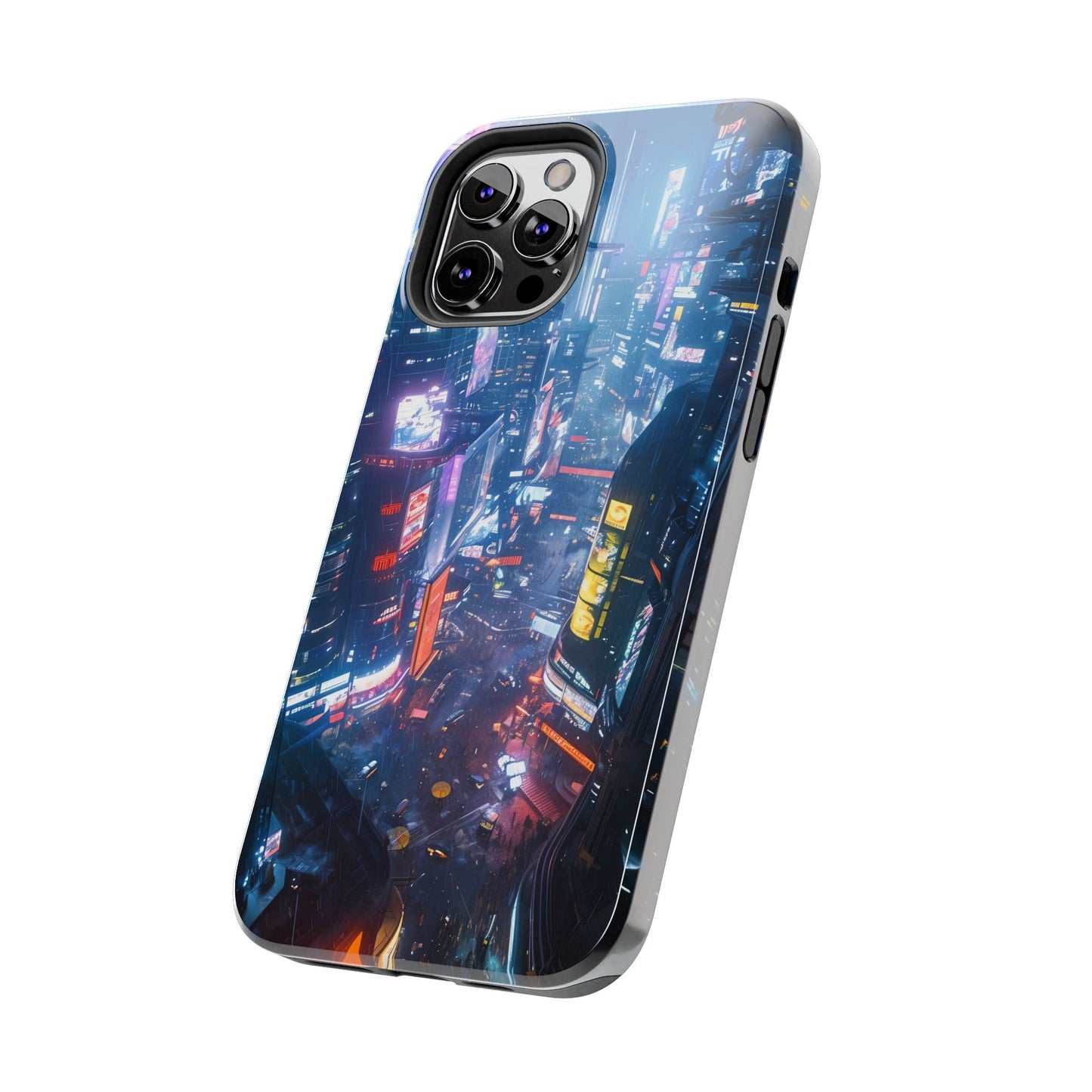 Cyberpunk Tall City, Dystopian Cyberpunk themed Phone Case with Lofi Aesthetic and Robotic Vaporwave Endless Landscape