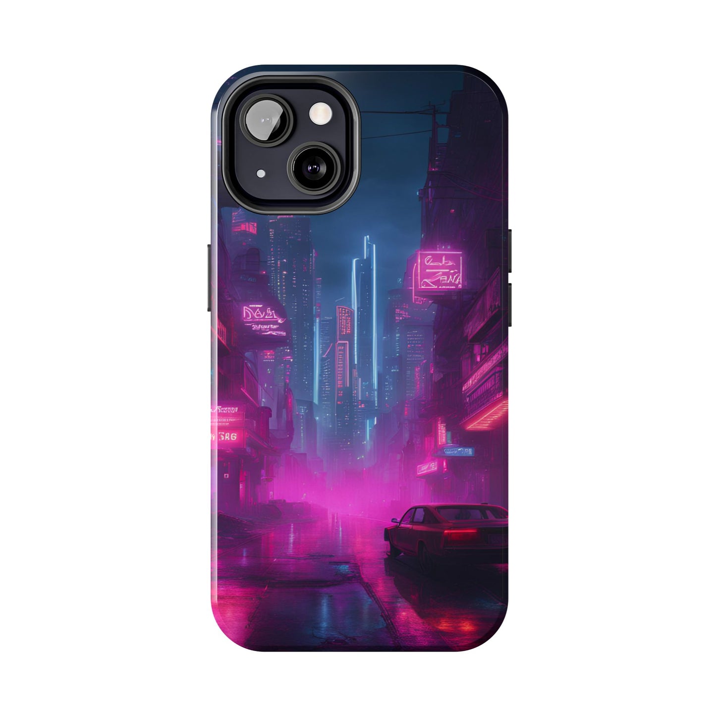 Cyberpunk Neon in a Dystopian Theme Phone Case with Lofi Aesthetic and Robotic Vaporwave Landscape