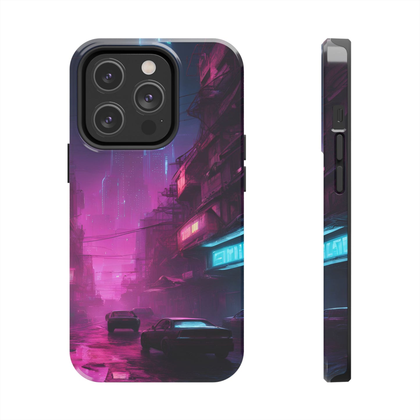 Cyberpunk Alley in Dystopian City Themed Phone Case with Lofi Aesthetic and Robotic Vaporwave Feel