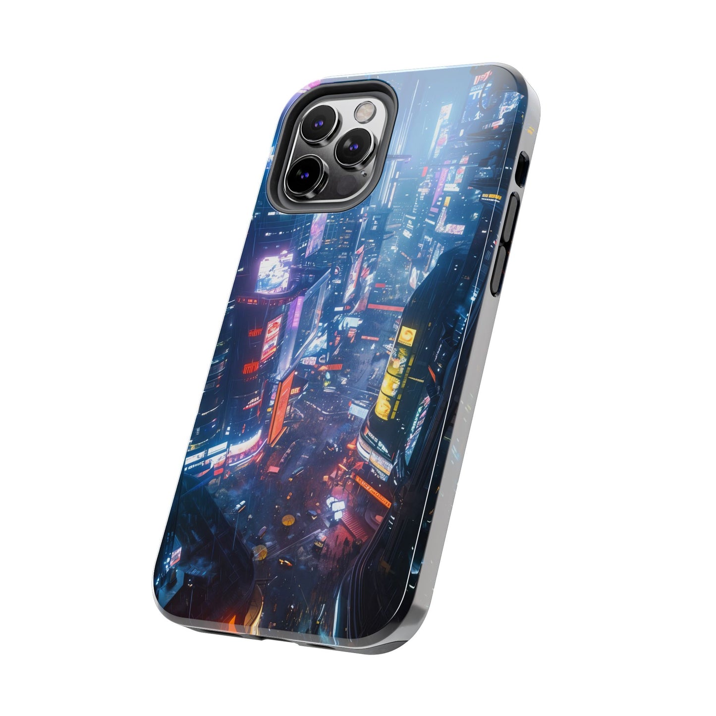 Cyberpunk Tall City, Dystopian Cyberpunk themed Phone Case with Lofi Aesthetic and Robotic Vaporwave Endless Landscape