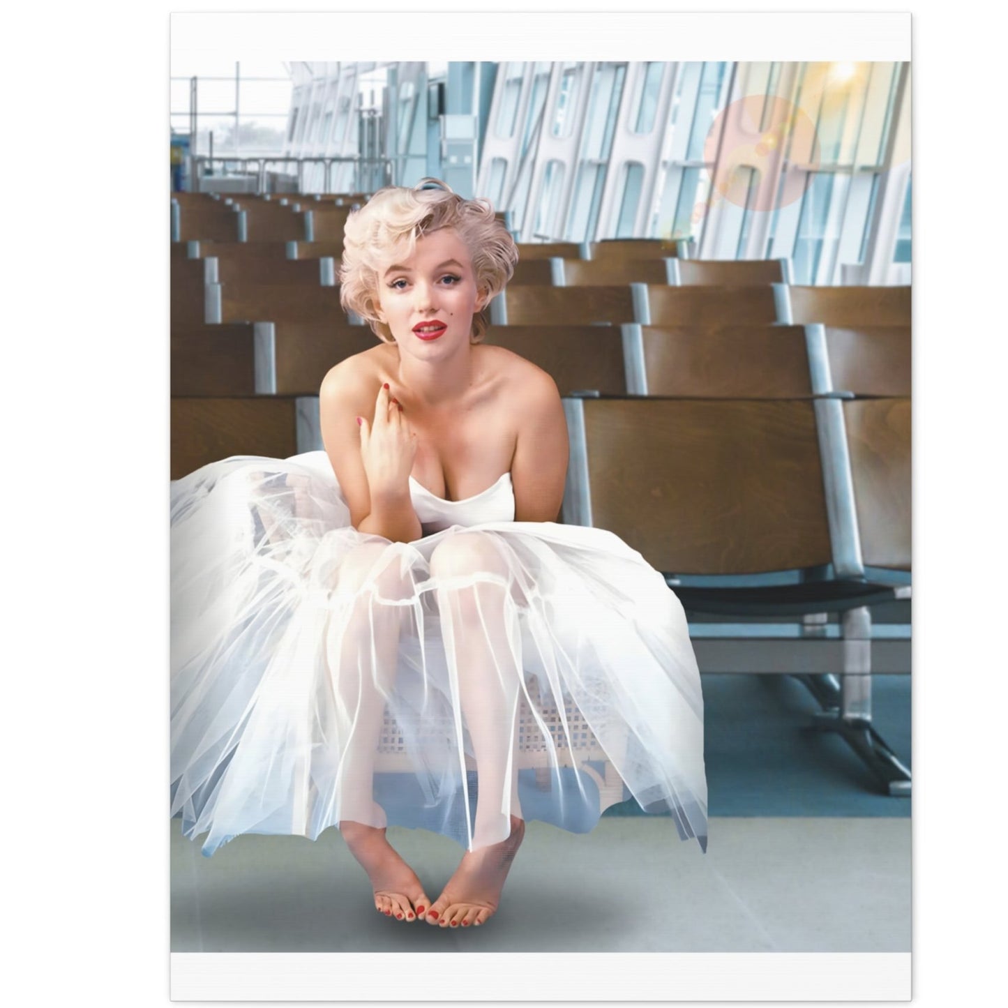 Marilyn Monroe Ballerina at an International Airport Terminal, Matte Canvas, Stretched (Kiss Hug Five)