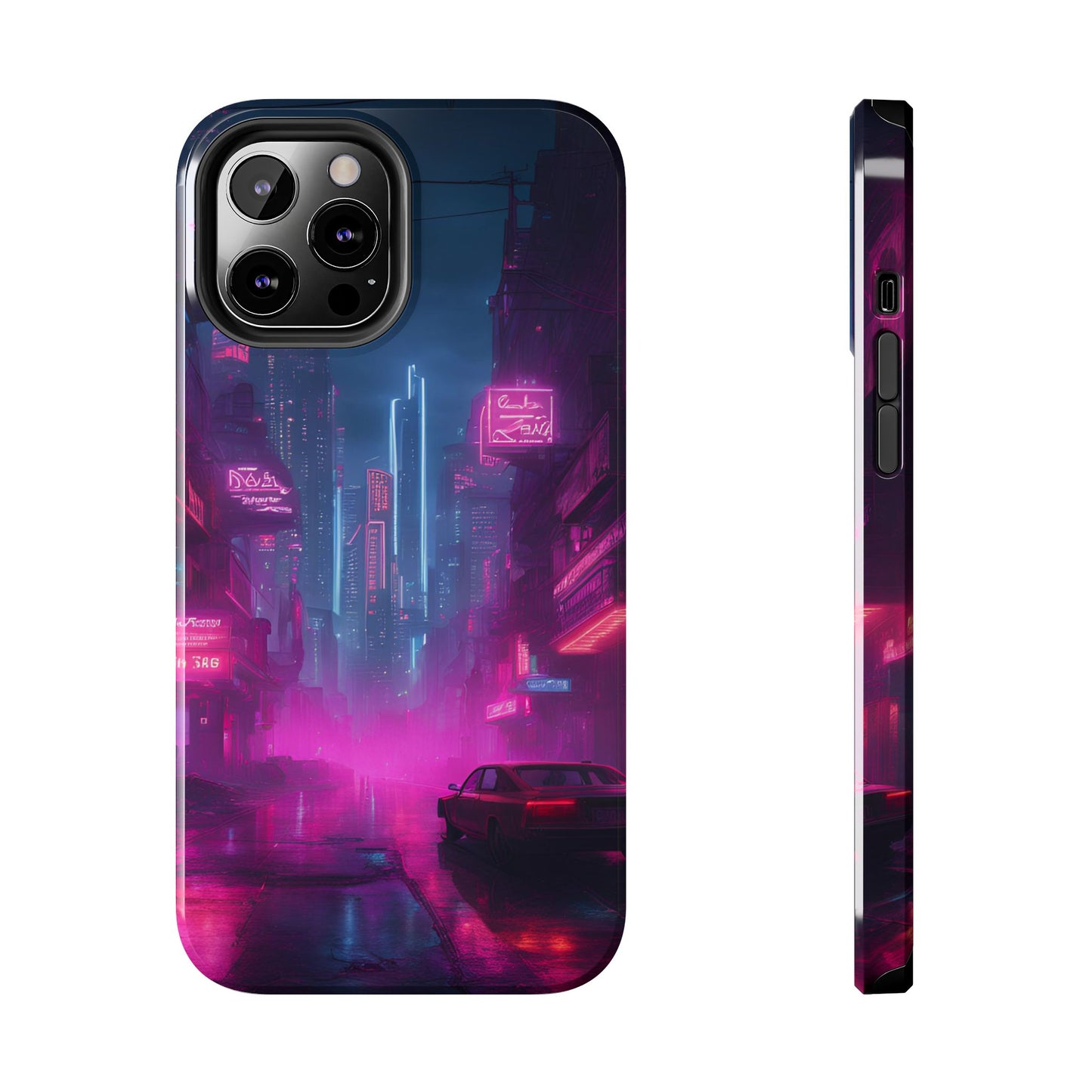 Cyberpunk Neon in a Dystopian Theme Phone Case with Lofi Aesthetic and Robotic Vaporwave Landscape