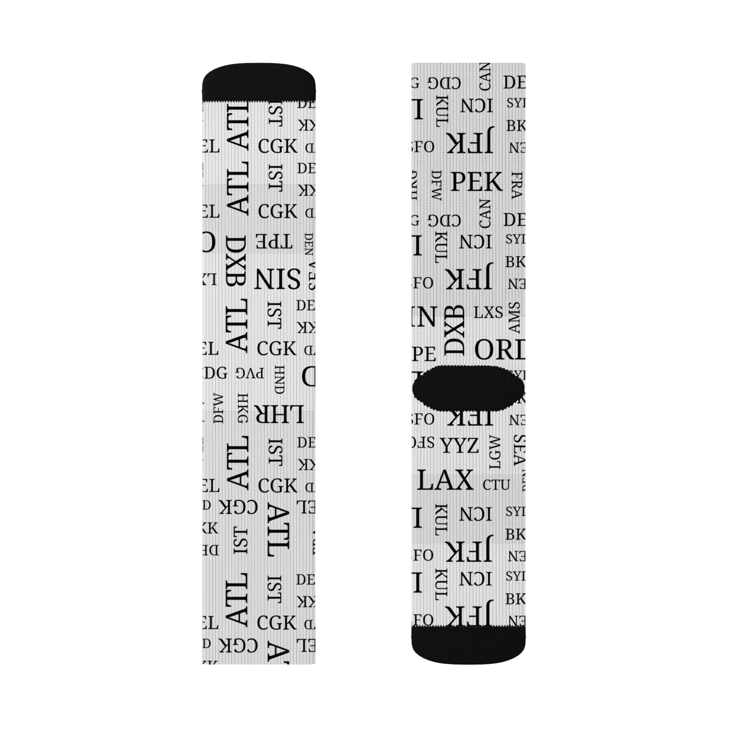 Conversation Starting Cushy Travel Socks With Airport Code Pattern