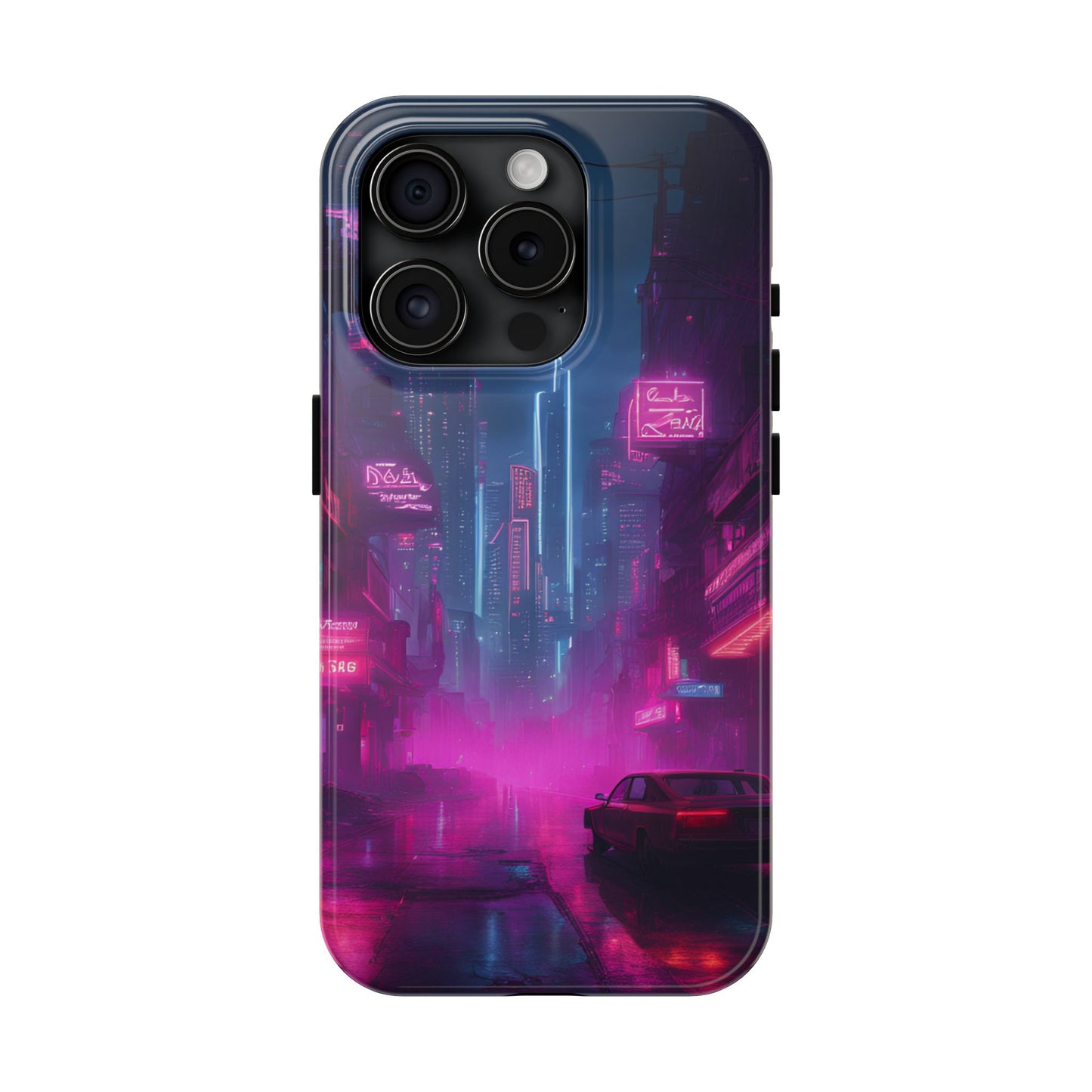 Cyberpunk Neon in a Dystopian Theme Phone Case with Lofi Aesthetic and Robotic Vaporwave Landscape