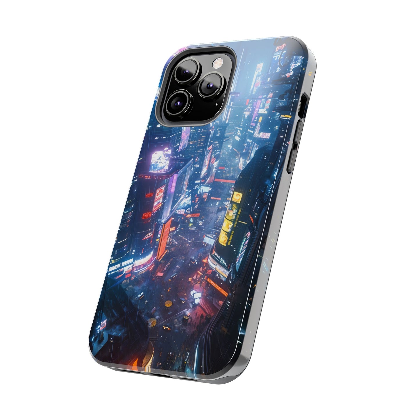 Cyberpunk Tall City, Dystopian Cyberpunk themed Phone Case with Lofi Aesthetic and Robotic Vaporwave Endless Landscape