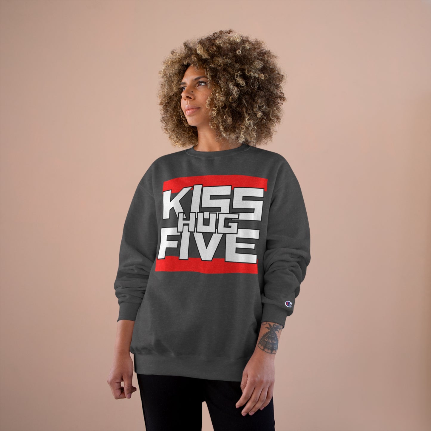 Premium Champion Sweatshirt by KissHugFive Design, Colorful Logo and Front & Back Printing