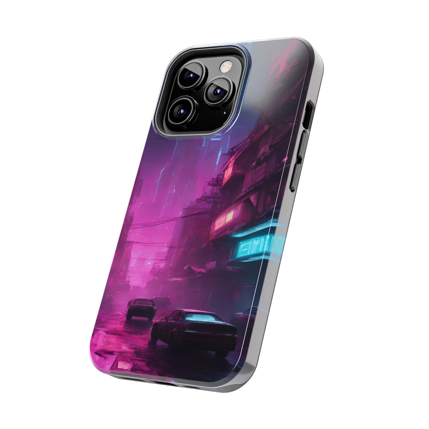 Cyberpunk Alley in Dystopian City Themed Phone Case with Lofi Aesthetic and Robotic Vaporwave Feel