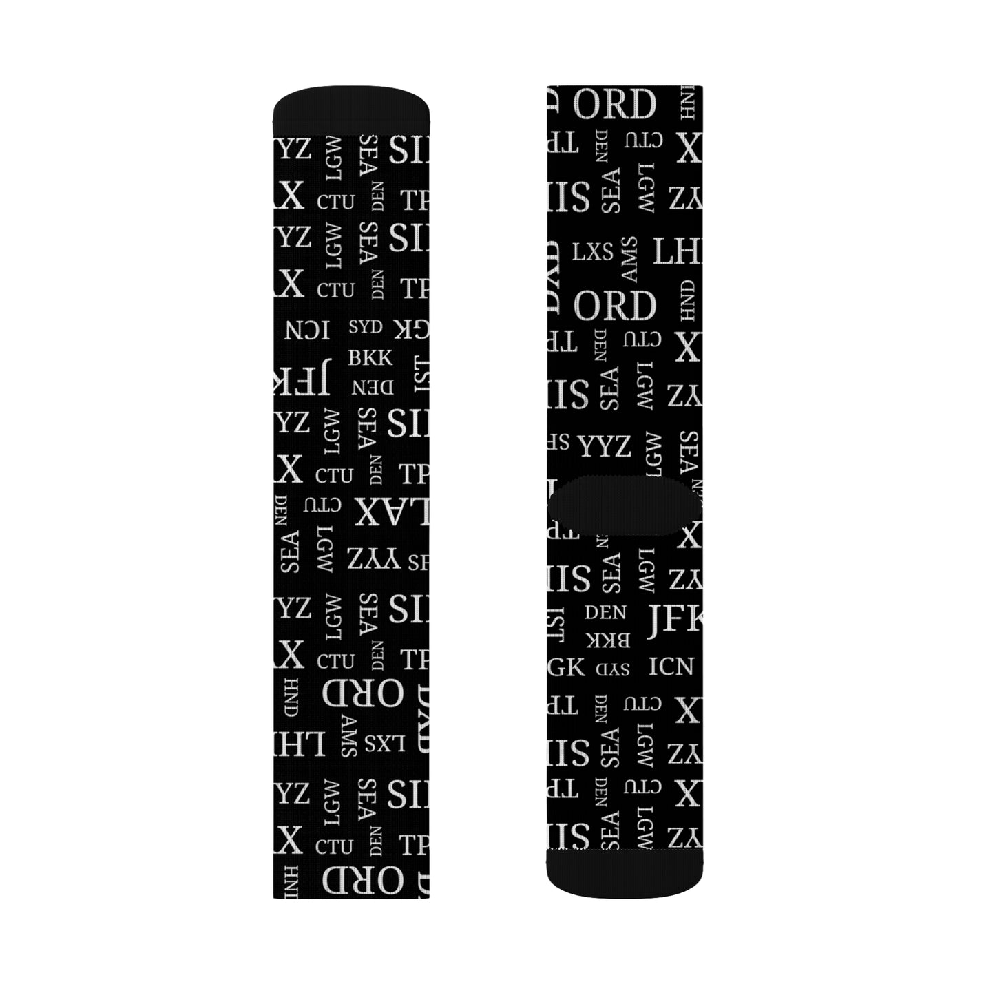 Conversation Starting Cushy Travel Socks With Airport Code Pattern