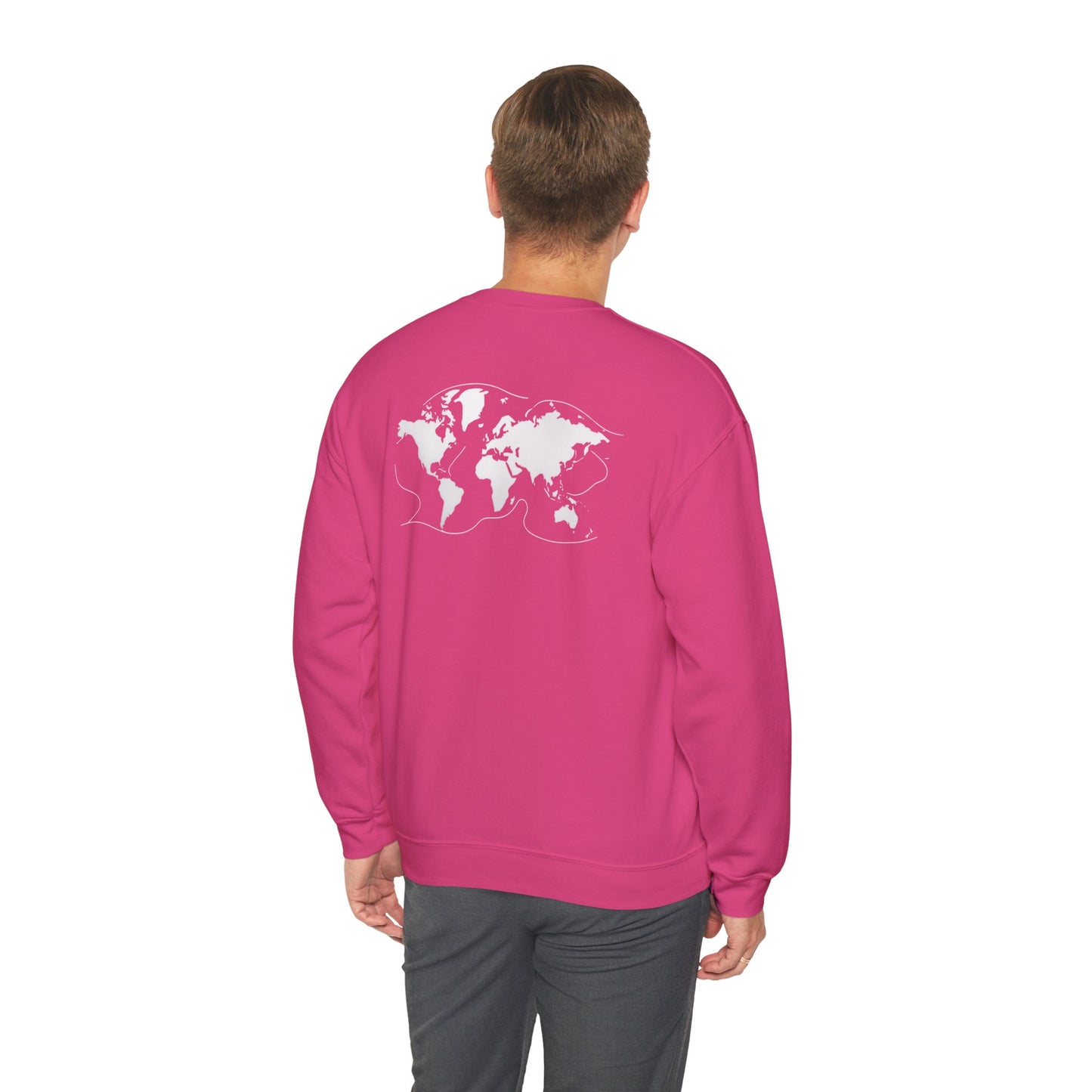 Crewneck World Map Sweatshirt- "I Get Around" Travel Lover, Front and Back Design