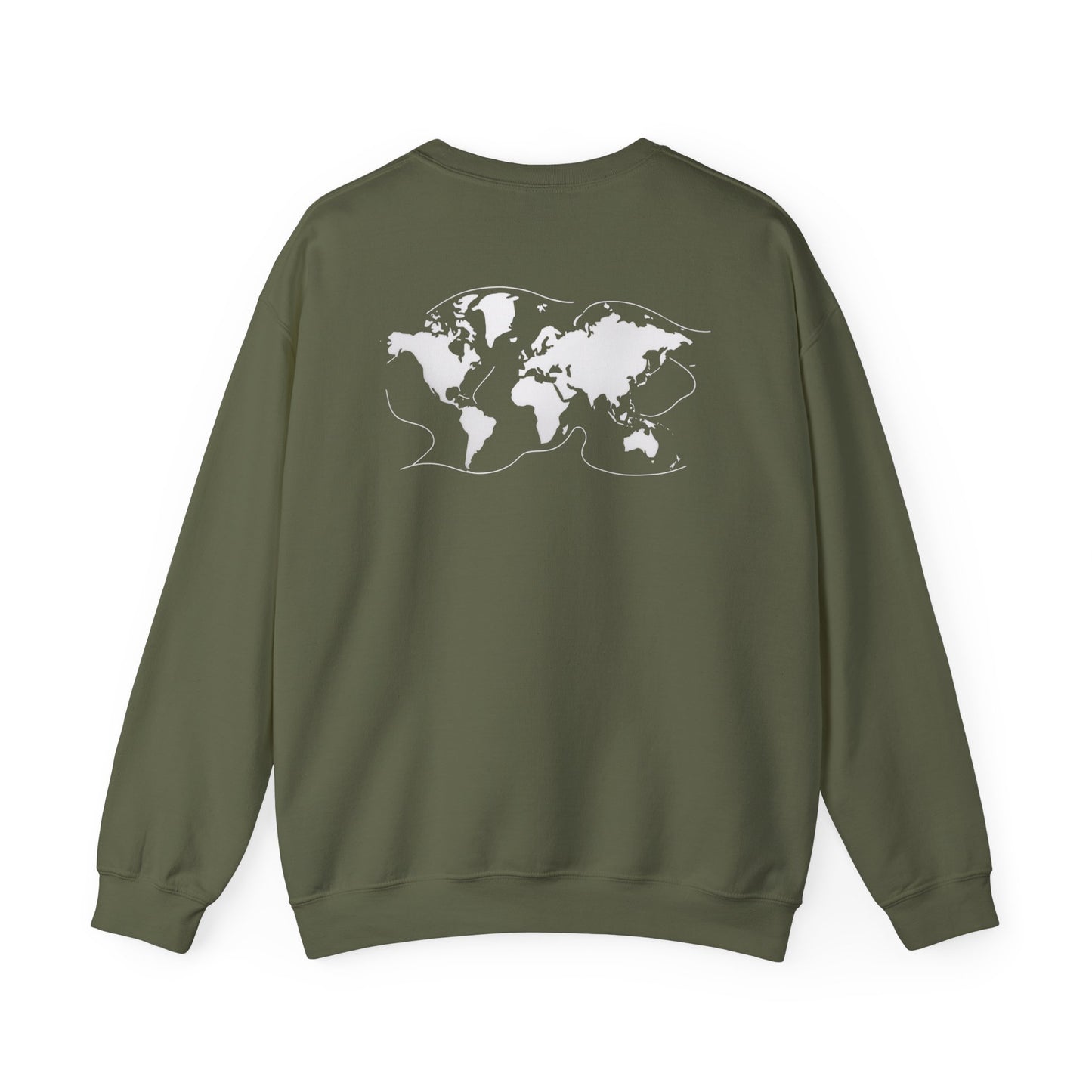 Crewneck World Map Sweatshirt- "I Get Around" Travel Lover, Front and Back Design