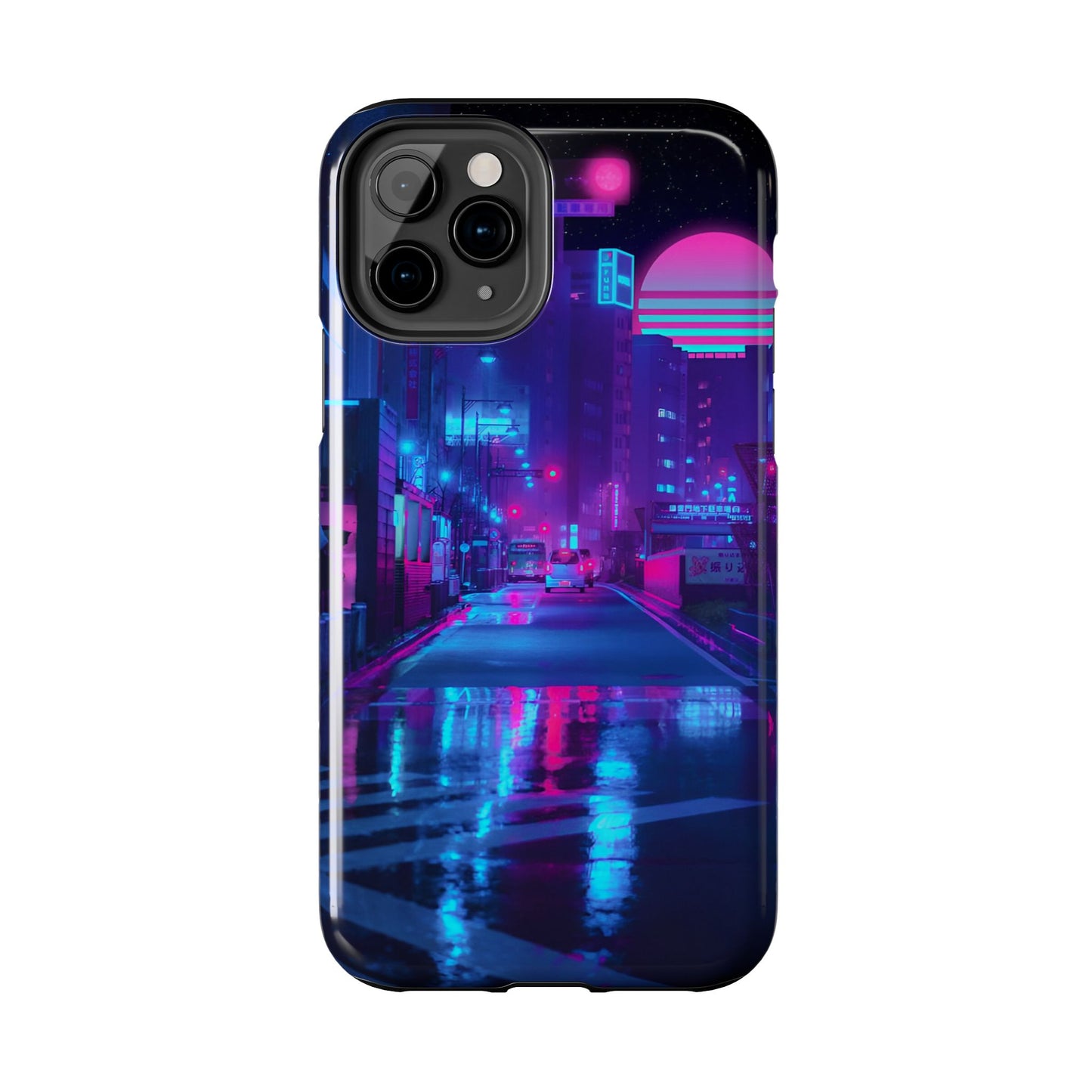 Cyberpunk Street, Dystopian Cyberpunk themed Phone Case with Lofi Aesthetic and Robotic Vaporwave Landscape