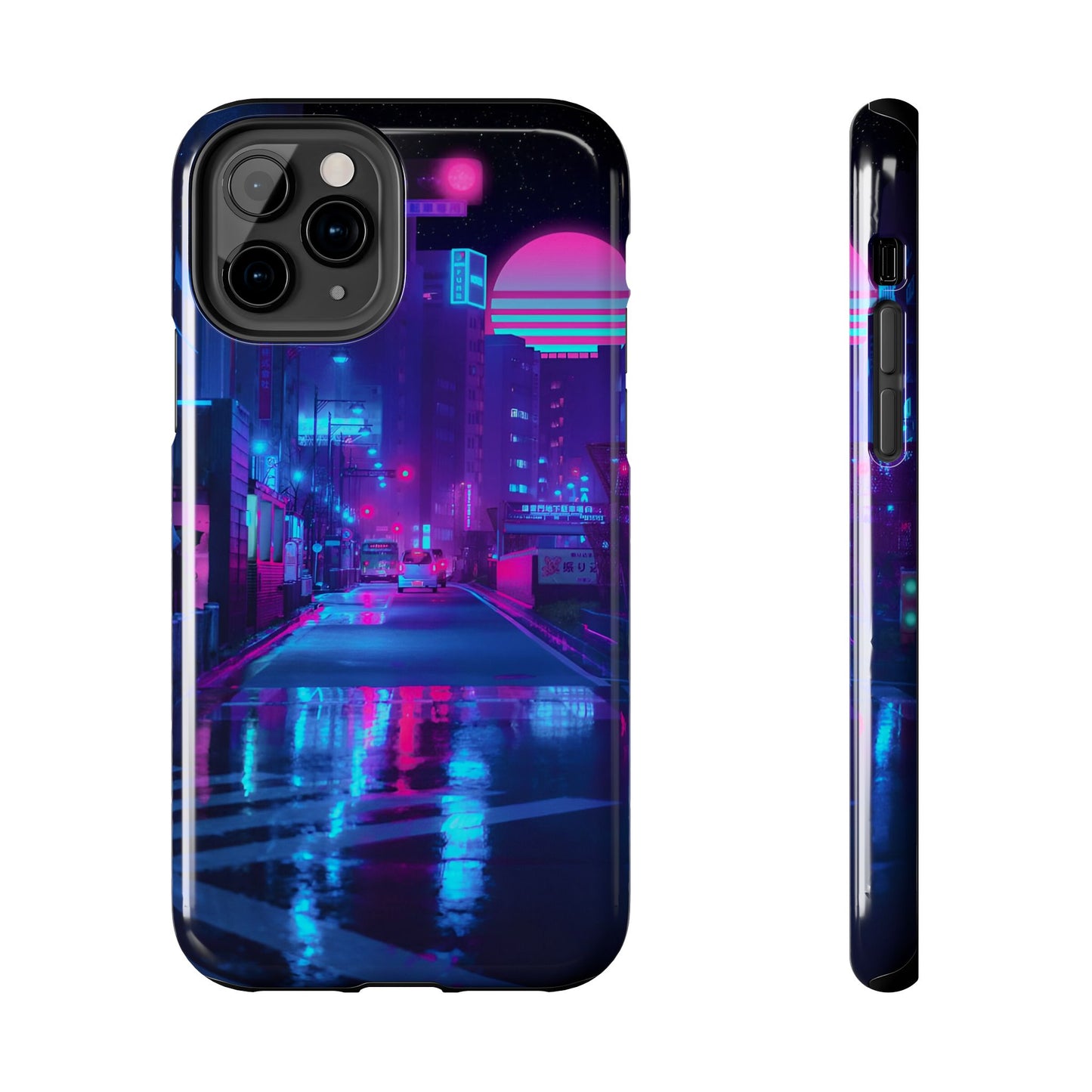 Cyberpunk Street, Dystopian Cyberpunk themed Phone Case with Lofi Aesthetic and Robotic Vaporwave Landscape