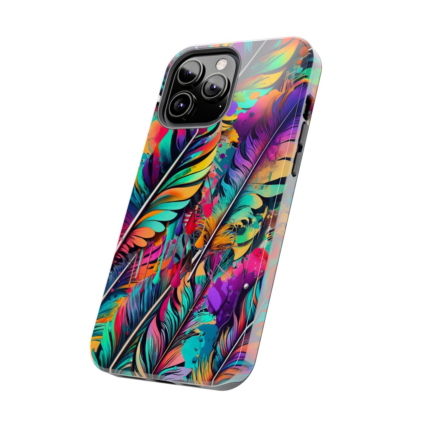 Feather Art, Vivid Color Ink Drip Phone Case, Fusion of Vaporwave and Pastel Colors