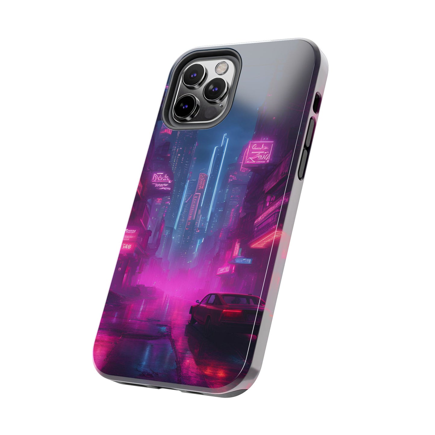 Cyberpunk Neon in a Dystopian Theme Phone Case with Lofi Aesthetic and Robotic Vaporwave Landscape