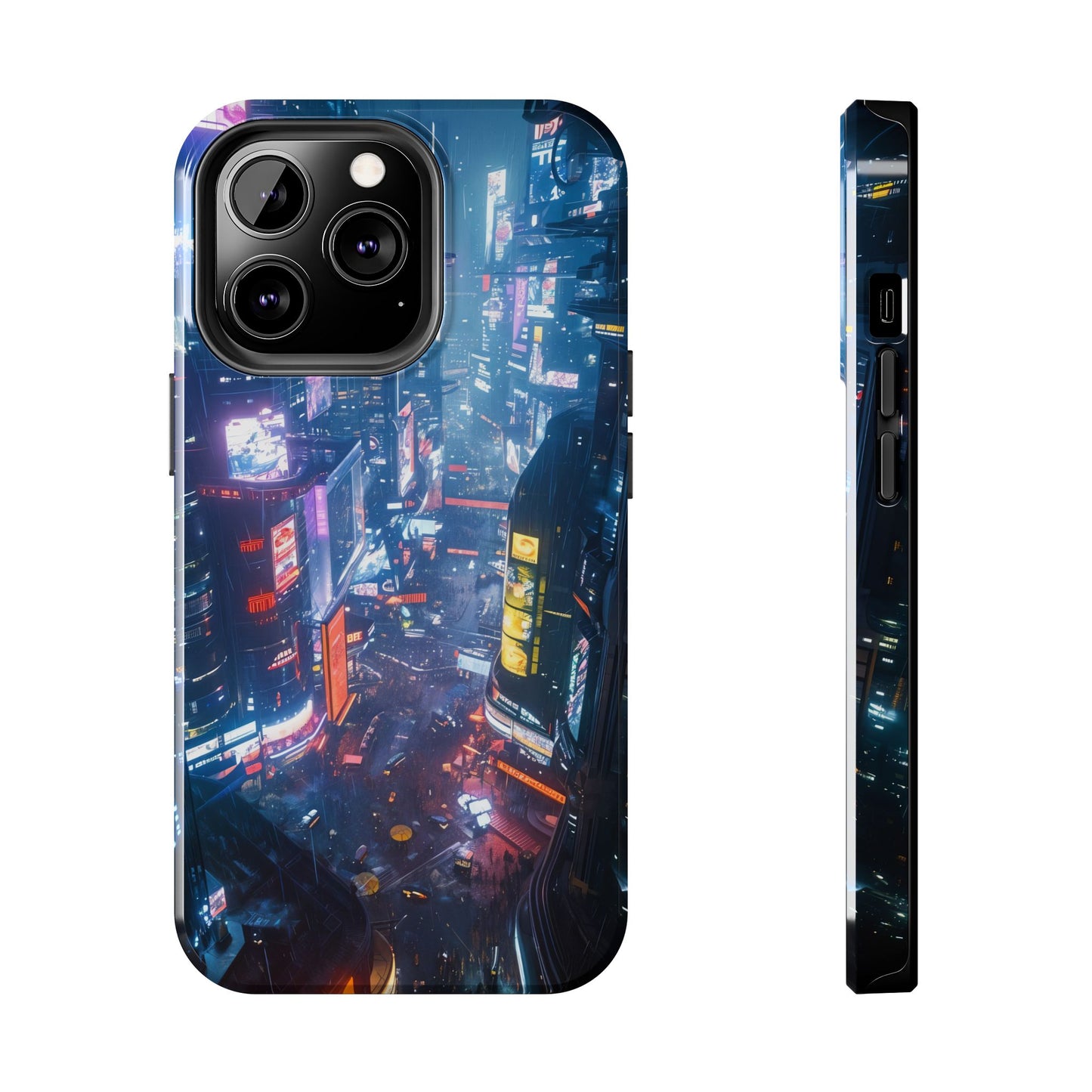 Cyberpunk Tall City, Dystopian Cyberpunk themed Phone Case with Lofi Aesthetic and Robotic Vaporwave Endless Landscape