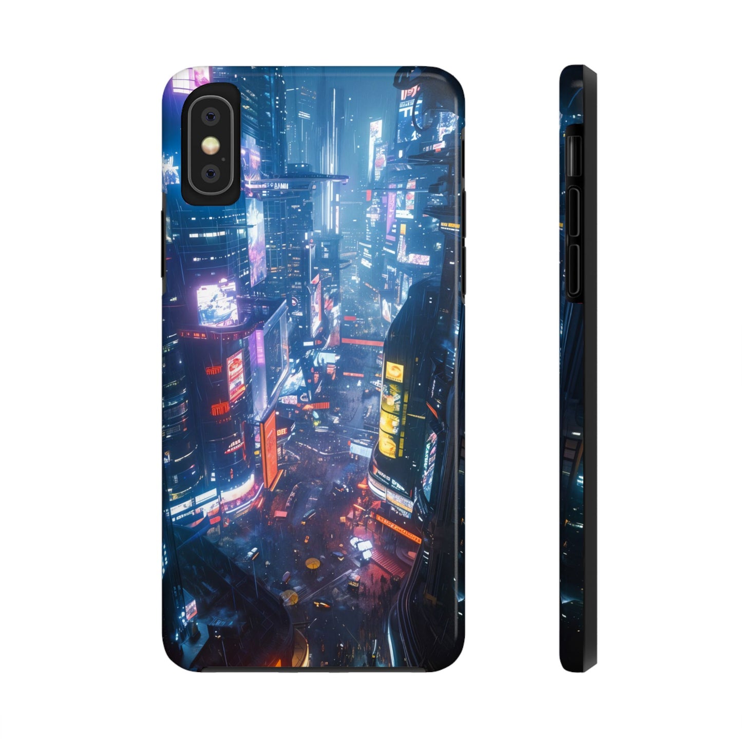 Cyberpunk Tall City, Dystopian Cyberpunk themed Phone Case with Lofi Aesthetic and Robotic Vaporwave Endless Landscape